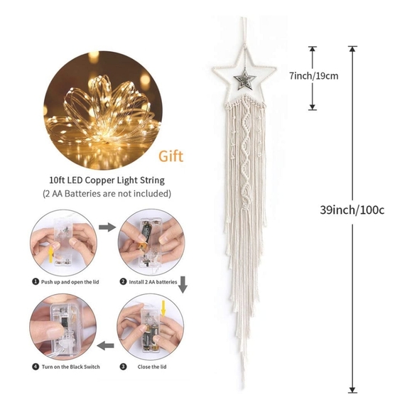 Star Fairy Light Macrame Wall Art BOHO Chic Decor - Picture 4 of 7